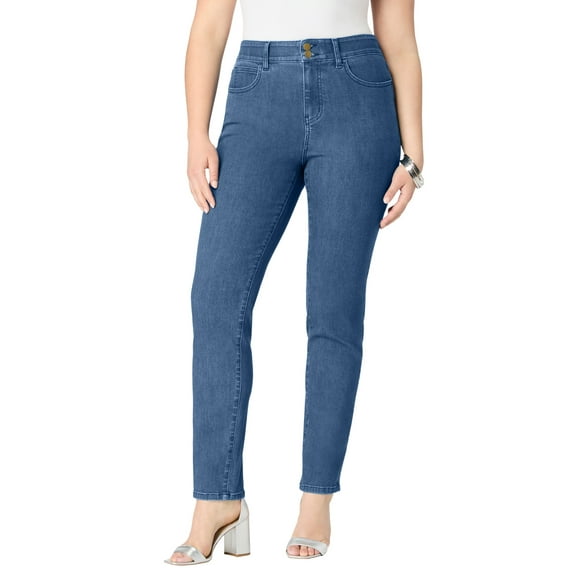 Roaman's Women's Plus Size High-Rise Tummy Control Straight-Leg Jeans