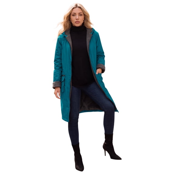 Roaman's Hooded All-Weather Jacket Fleece Lining Rain Coat
