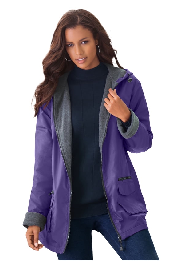 Women's Plus Size Hooded All-Weather Jacket Fleece Lining Rain Coat