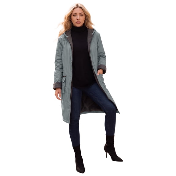 Roaman's Hooded All-Weather Jacket Fleece Lining Rain Coat