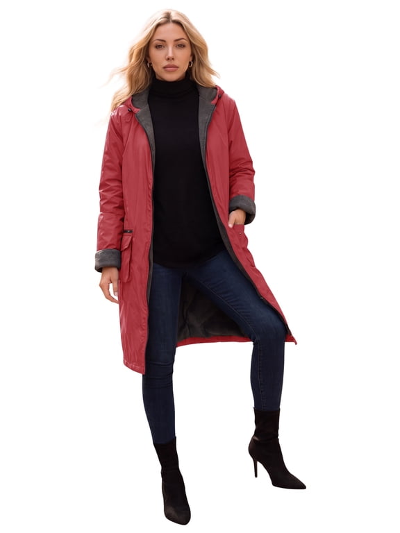 Hooded All-Weather Jacket Fleece Lining Rain Coat