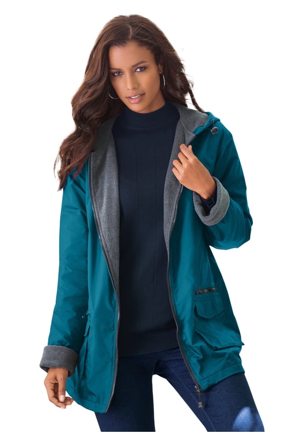 Women's Plus Size Hooded All-Weather Jacket Fleece Lining Rain Coat