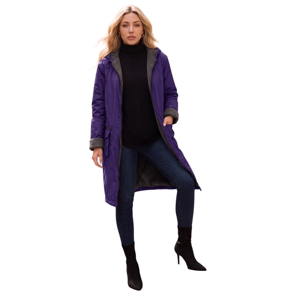 Roaman's Hooded All-Weather Jacket Fleece Lining Rain Coat