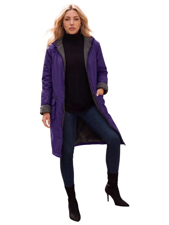 Hooded All-Weather Jacket Fleece Lining Rain Coat
