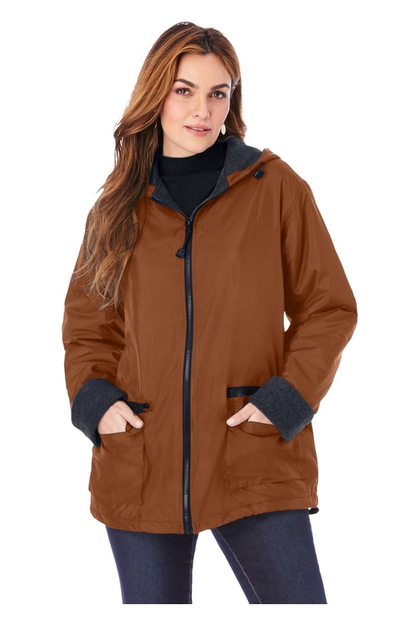 Women's Plus Size Hooded All-Weather Jacket Fleece Lining Rain Coat