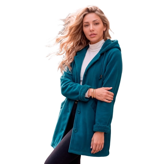 Roaman's Women's Plus Size Hooded Sherpa Fleece Coat