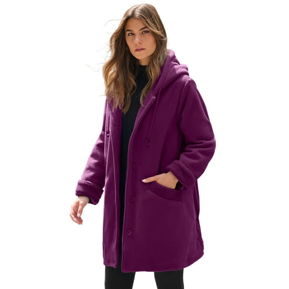 Roaman's Women's Plus Size Hooded Sherpa Fleece Coat