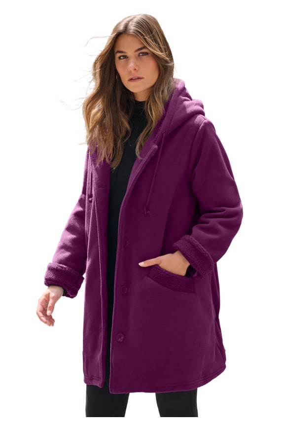 Women's Plus Size Hooded Sherpa Fleece Coat