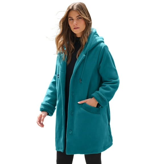Roaman's Women's Plus Size Hooded Sherpa Fleece Coat