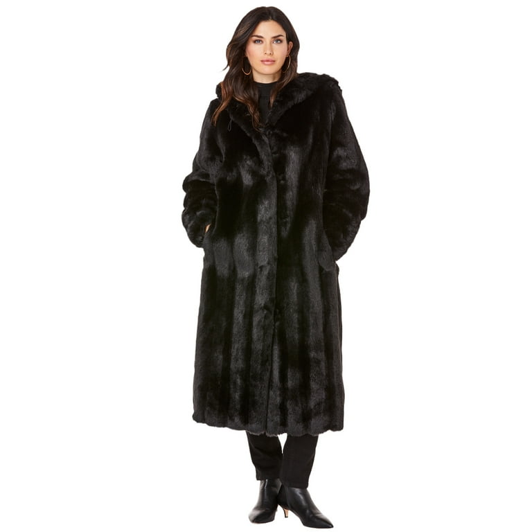 Roaman's Long Winter Women's Plus Size Full Length Faux-Fur Coat