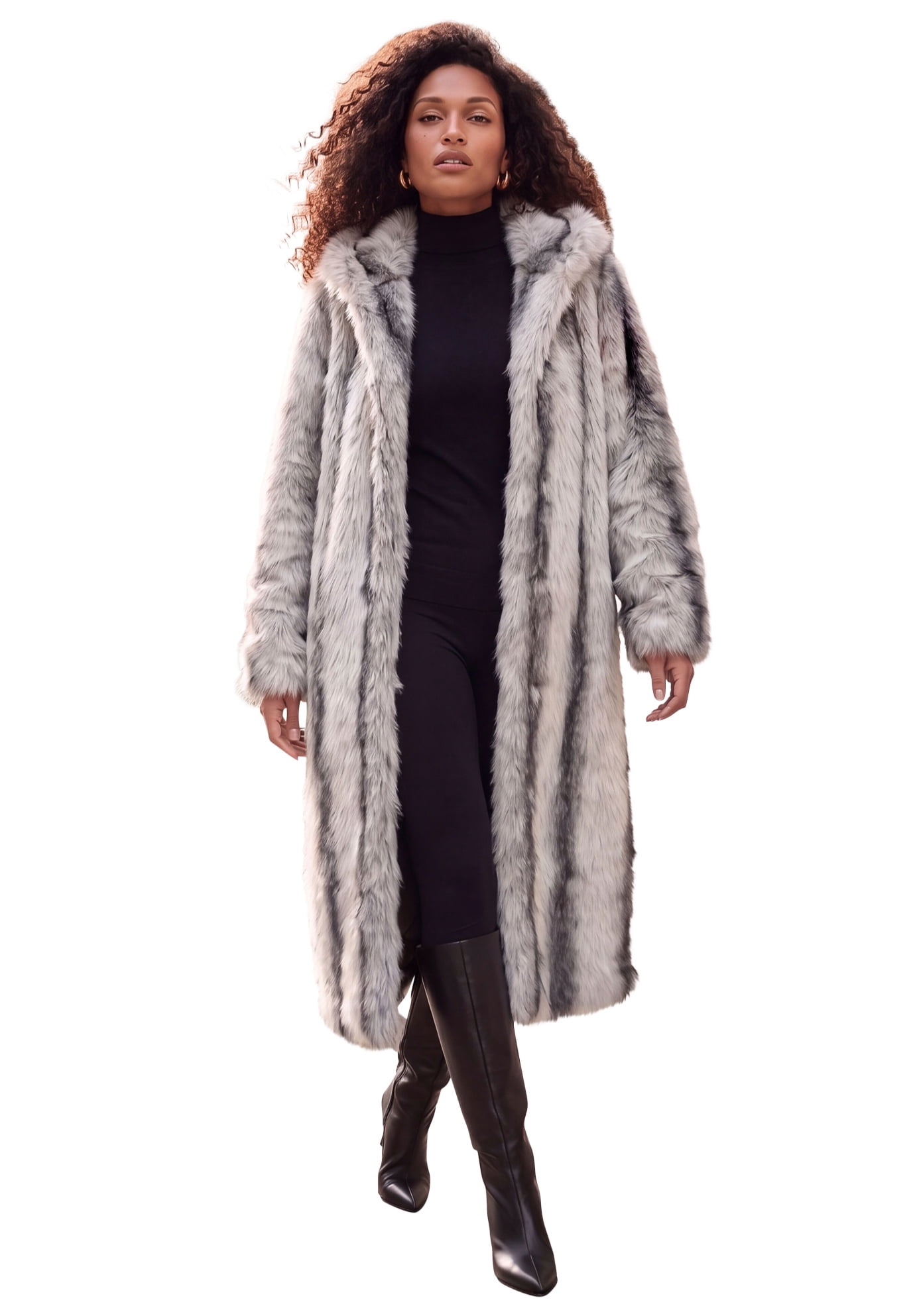 Roaman's Women's Plus Size Hooded Faux Fur Coat - Walmart.com