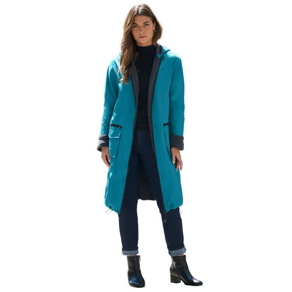 Roaman's Women's Plus Size Knee Length Hooded Nylon Jacket