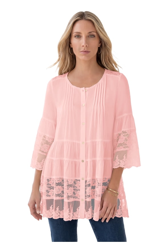 Women's Plus Size Lace Illusion Blouse