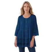 Roamans Womens Plus Size Lace Illusion Blouse