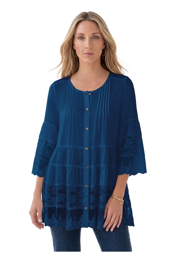 Women's Plus Size Lace Illusion Blouse