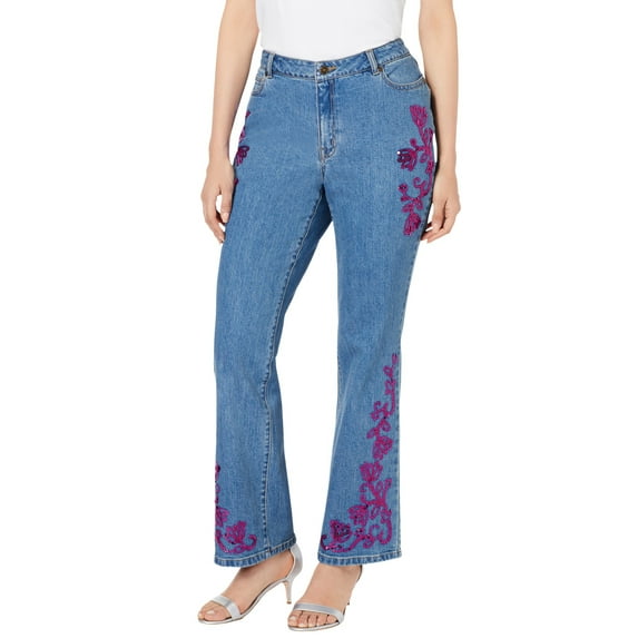 Roaman's Women's Plus Size Invisible Stretch Iconic Sequin-Embellished Bootcut Jean