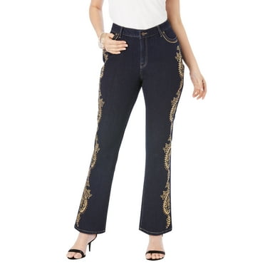 Roaman's Women's Plus Size Iconic Embroidered Bootcut Jeans