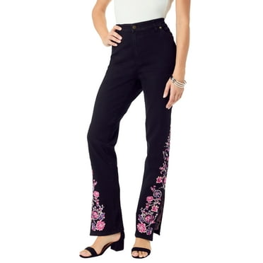 Roaman's Women's Plus Size Plus Size Invisible Stretch Embroidered Split Flare-Leg Jean