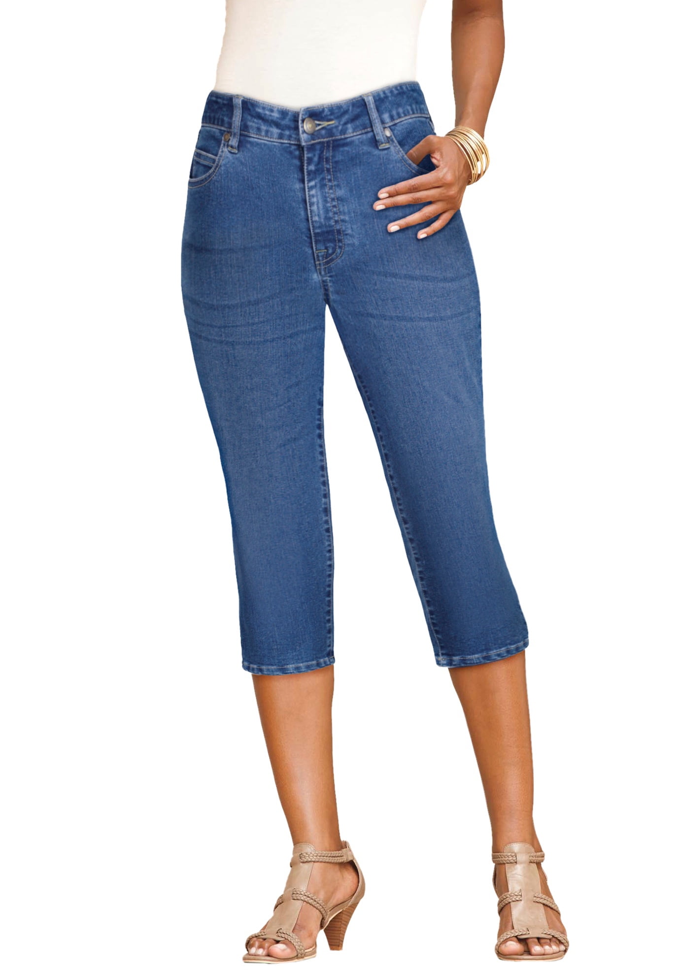 Roaman's Women's Plus Size Denim 24/7 Iconic Capri Jean - Walmart.com