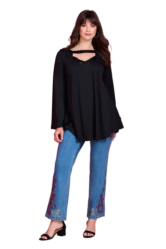Women's Plus Size Invisible Stretch Iconic Sequin-Embellished Bootcut Jean