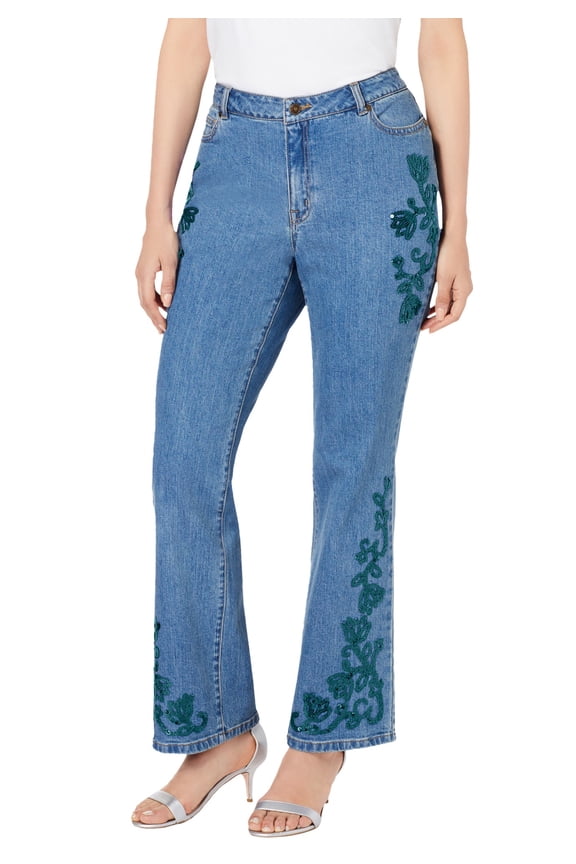 Women's Plus Size Invisible Stretch Iconic Sequin-Embellished Bootcut Jean