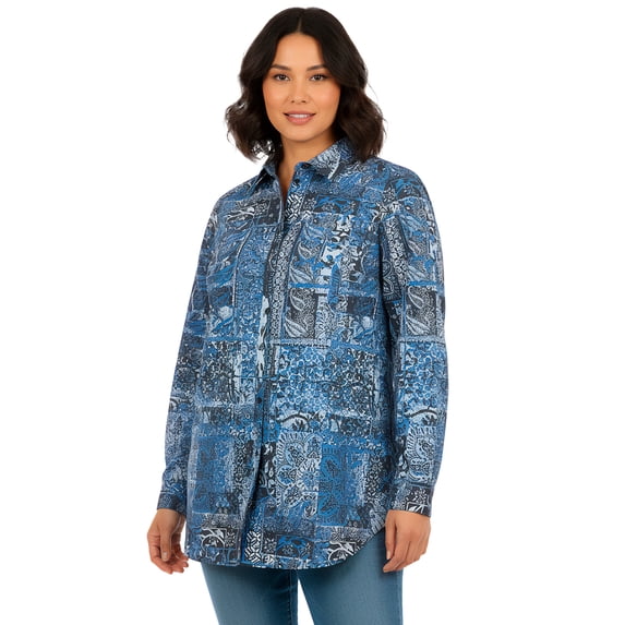 Roaman's Women's Plus Size Kate Long Sleeve Easy Cotton-Blend Button-Front Shirt