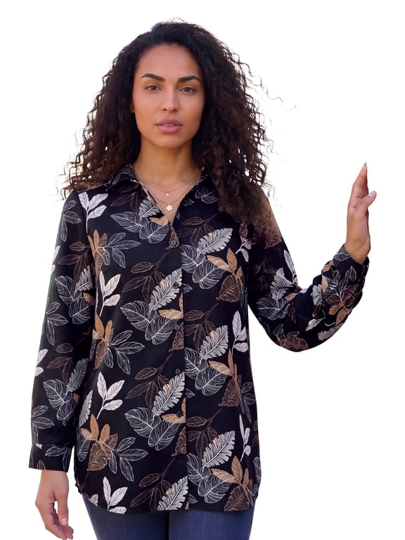 Women's Plus Size Kate Long Sleeve Easy Cotton-Blend Button-Front Shirt