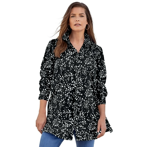 Roaman's Women's Plus Size Plus Size Kate Long Sleeve Tunic Easy Cotton-Blend Button-Front Shirt