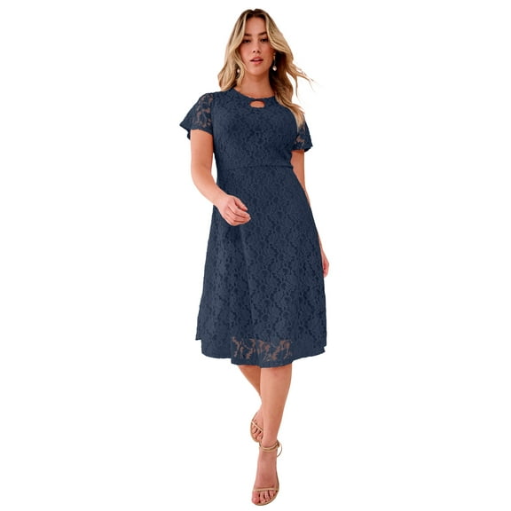 Roaman's Women's Plus Size Keyhole Lace Dress