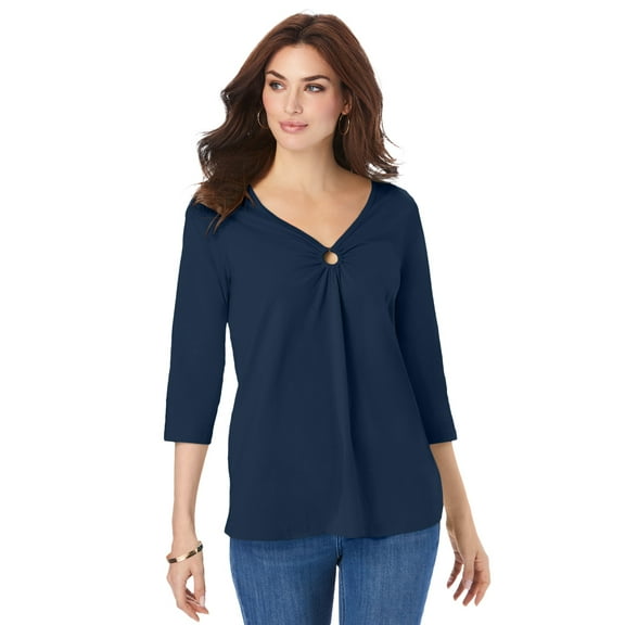 Roaman's Women's Plus Size Ultimate Keyhole V Neck Tee