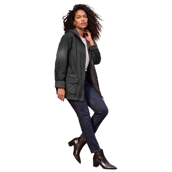 Roaman's Women's Plus Size Knee Length Hooded Nylon Jacket