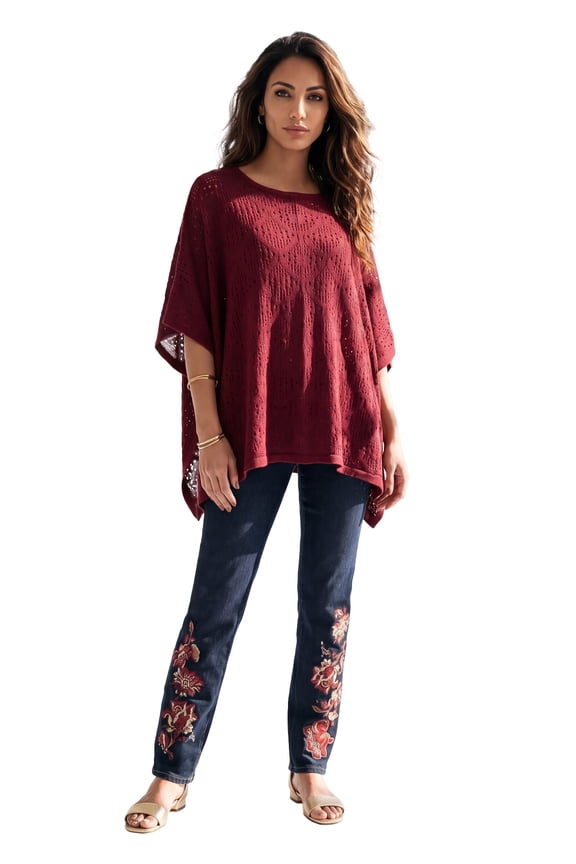 Women's Plus Size Knit Open Front Ruana Poncho