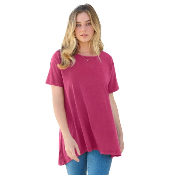 Roaman's Women's Plus Size Lace Back Swing Ultimate Tee