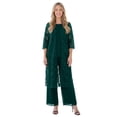 thumbnail image 1 of Roaman's Women's Plus Size Petite Plus Size 3-Piece Allover Lace Duster Pant Set – Formal Wear, 1 of 6
