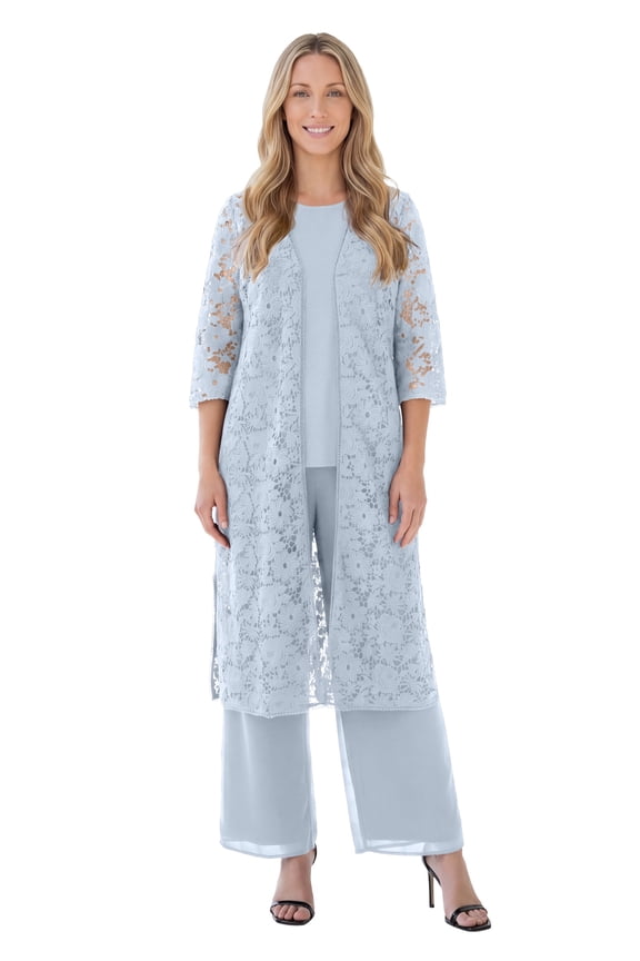 Women's Plus Size 3-Piece Allover Lace Duster Pant Set – Formal Wear