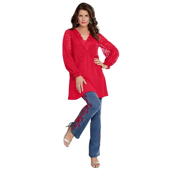 Roaman's Women's Plus Size Lace & Georgette Swing Tunic