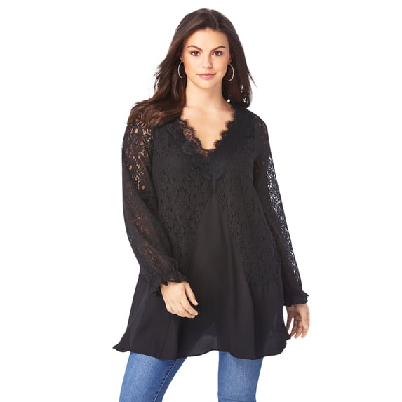 Roaman's Women's Plus Size Lace & Georgette Swing Tunic