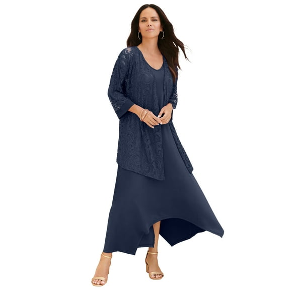 Roaman's Women's Plus Size Lace Jacket Dress Set