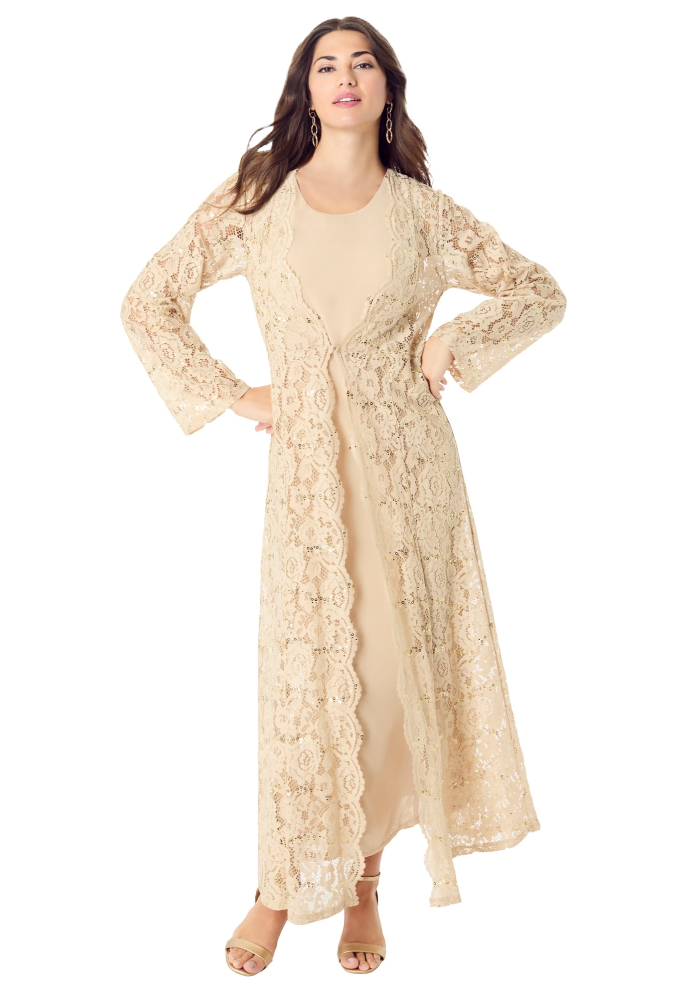 Roaman's Lace Jacket Maxi Dress Set - 20 W, Sparkling Champagne Roaman's Lace Jacket Maxi Dress Set - 20 W, Sparkling Champagne
