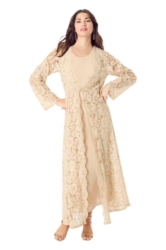 Women's Plus Size Lace Jacket Maxi Dress Set