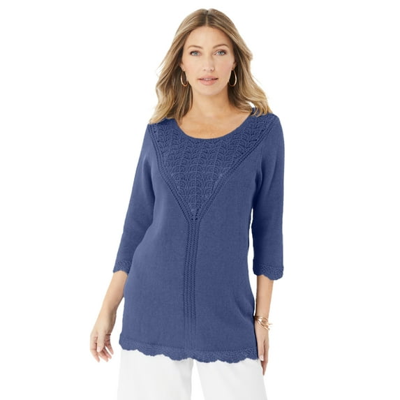 Roaman's Women's Plus Size Lace Knit Pullover Sweater