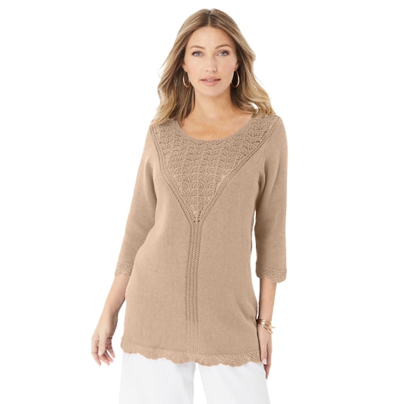 Roaman's Women's Plus Size Lace Knit Pullover Sweater