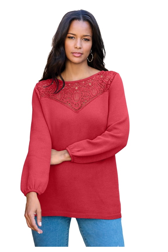 Women's Plus Size Lace Mesh Pullover Sweater