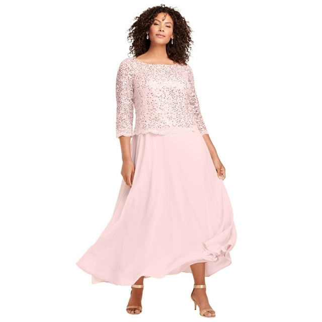 Roaman's Women's Plus Size Lace Popover Dress Formal Evening Wear Set ...