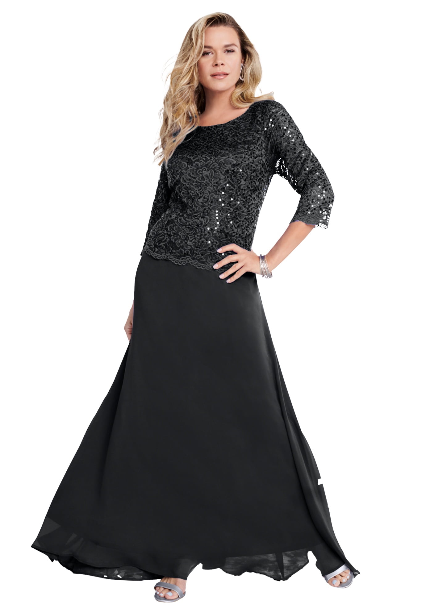 Roamans Women's Plus Size Lace Cold-Shoulder Top Mock Neck 3/4 Sleeve Blous Women\u0027s Plus Size Lace Asymmetric Tunic and Pant Set Italy | Ubuy