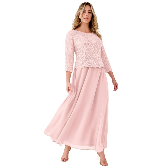 Roaman's Women's Plus Size Sparkle Lace Popover A-Line Gown With 3/4 Sleeves