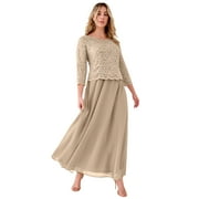 ROAMAN'S Women's Plus Size Sparkle Lace Popover A-Line Gown With 3/4 Sleeves