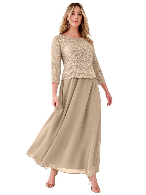 Women's Plus Size Petite Plus Size Sequin Lace Three Quarter Sleeve A-Line Gown