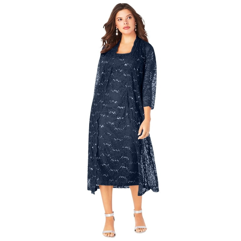 Roaman s Women s Plus Size Lace Sequin Jacket Dress Set Walmart