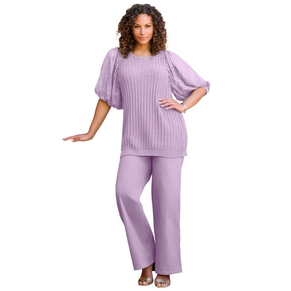 Roaman's Women's Plus Size Lace Sleeve Sweater